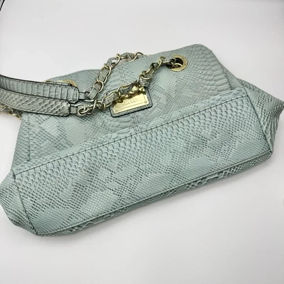 Nicole Miller Faux Leather Snakeskin Slouch Bag Chain Strap Teal - Picture 5 of 15